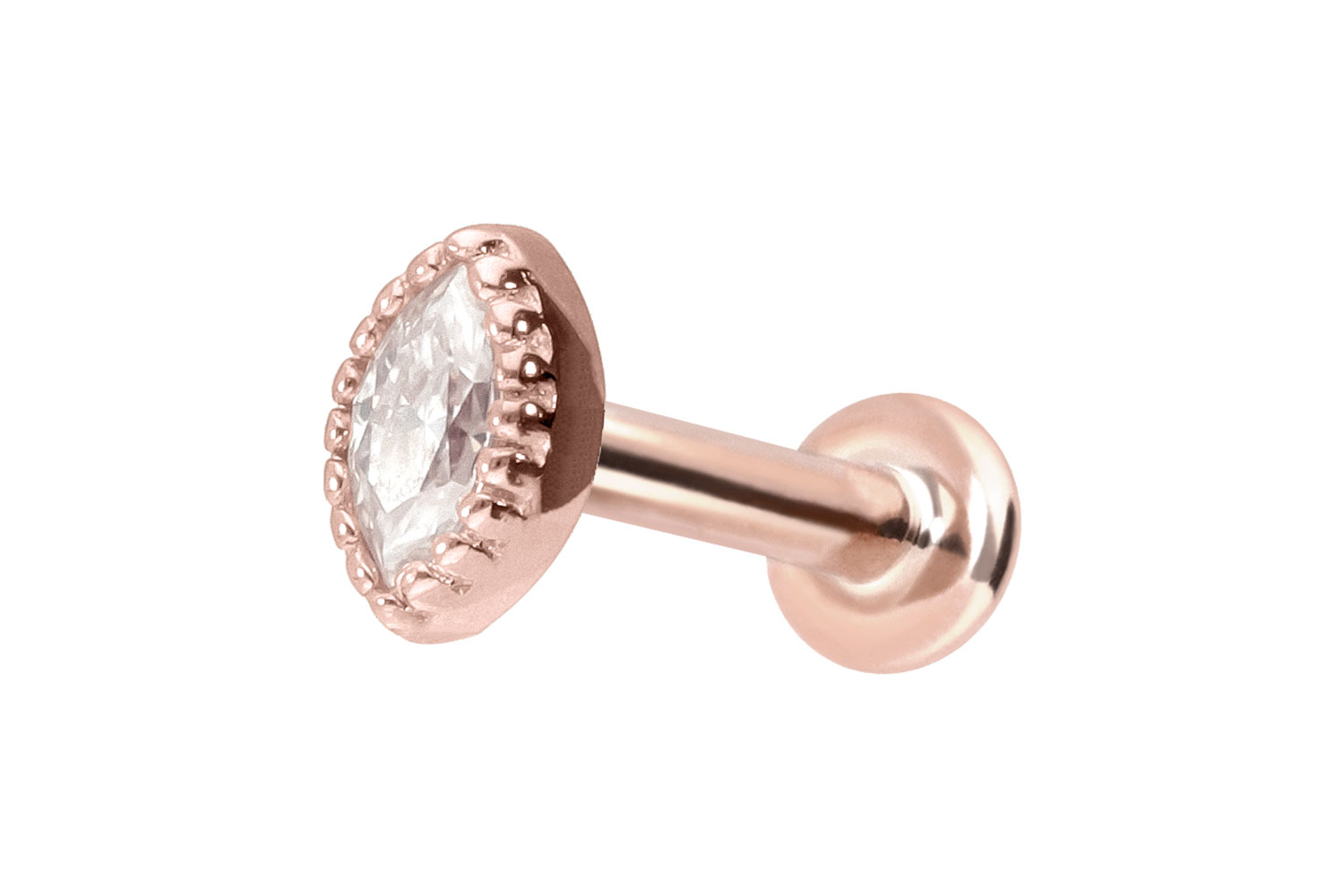 14 Karat Gold Labret Piercing mit Innengewinde MOISSANIT-OVAL